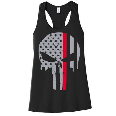 Thin Red Line Skull USA Firefighter Flag Women's Racerback Tank