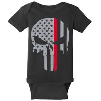 Thin Red Line Skull USA Firefighter Flag Baby Bodysuit