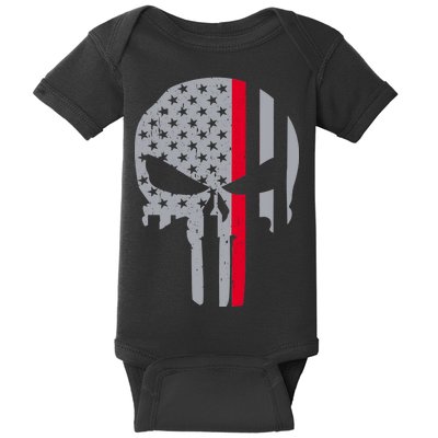 Thin Red Line Skull USA Firefighter Flag Baby Bodysuit