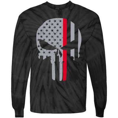 Thin Red Line Skull USA Firefighter Flag Tie-Dye Long Sleeve Shirt