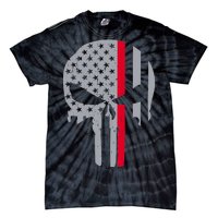 Thin Red Line Skull USA Firefighter Flag Tie-Dye T-Shirt