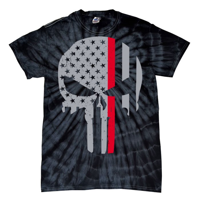 Thin Red Line Skull USA Firefighter Flag Tie-Dye T-Shirt