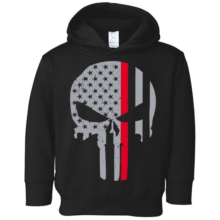 Thin Red Line Skull USA Firefighter Flag Toddler Hoodie