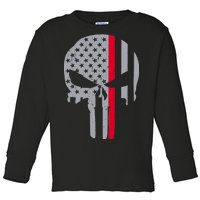 Thin Red Line Skull USA Firefighter Flag Toddler Long Sleeve Shirt