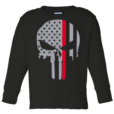 Thin Red Line Skull USA Firefighter Flag Toddler Long Sleeve Shirt