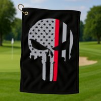 Thin Red Line Skull USA Firefighter Flag Golf Towel