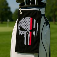 Thin Red Line Skull USA Firefighter Flag Golf Towel