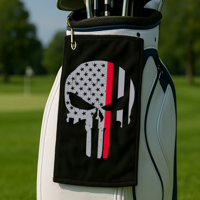 Thin Red Line Skull USA Firefighter Flag Golf Towel