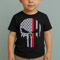Thin Red Line Skull USA Firefighter Flag Toddler T-Shirt