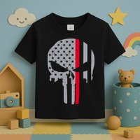 Thin Red Line Skull USA Firefighter Flag Toddler T-Shirt