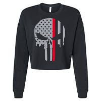 Thin Red Line Skull USA Firefighter Flag Cropped Pullover Crew