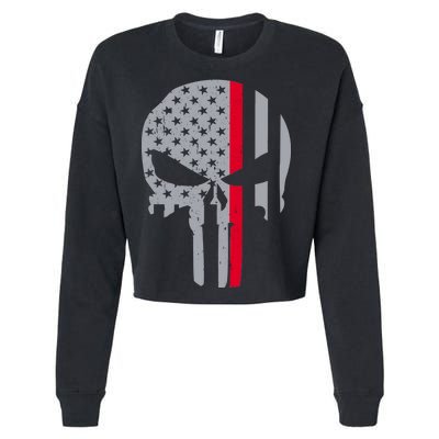 Thin Red Line Skull USA Firefighter Flag Cropped Pullover Crew