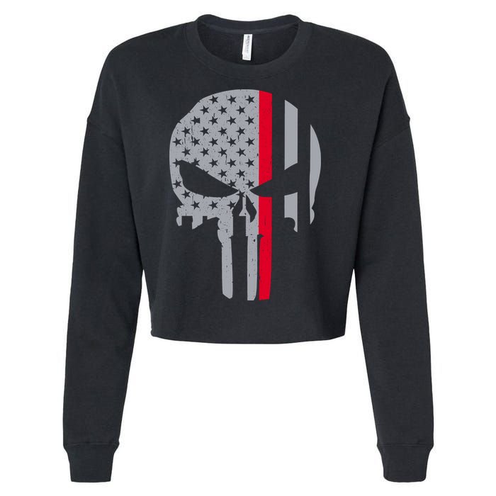 Thin Red Line Skull USA Firefighter Flag Cropped Pullover Crew