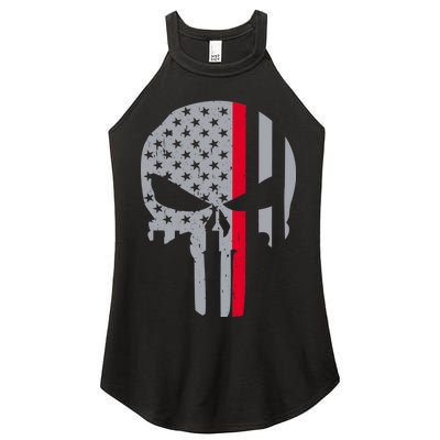 Thin Red Line Skull USA Firefighter Flag Women’s Perfect Tri Rocker Tank