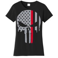 Thin Red Line Skull USA Firefighter Flag Women's T-Shirt