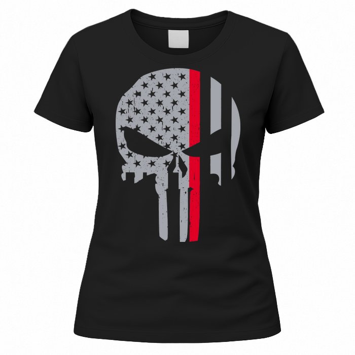 Thin Red Line Skull USA Firefighter Flag Women's T-Shirt