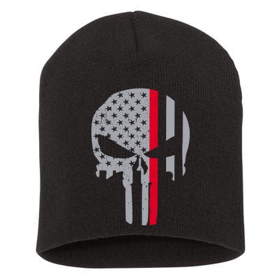 Thin Red Line Skull USA Firefighter Flag Short Acrylic Beanie