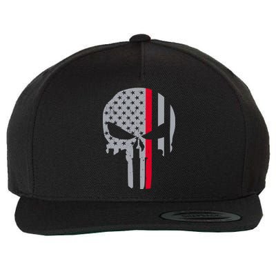 Thin Red Line Skull USA Firefighter Flag Wool Snapback Cap