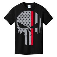 Thin Red Line Skull USA Firefighter Flag Kids T-Shirt