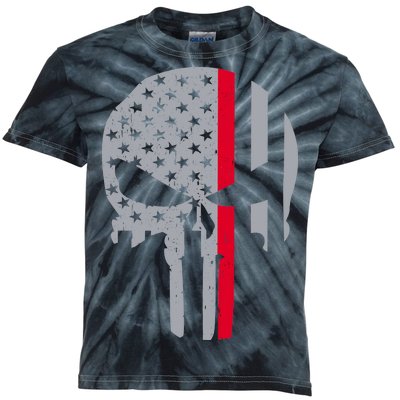 Thin Red Line Skull USA Firefighter Flag Kids Tie-Dye T-Shirt