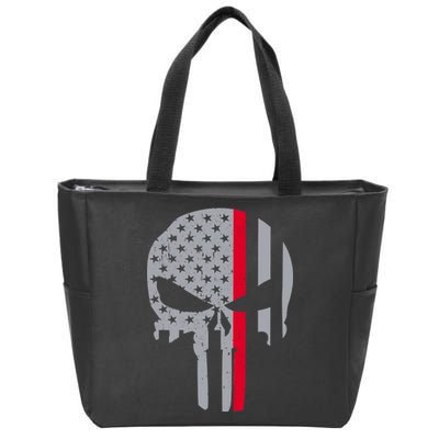 Thin Red Line Skull USA Firefighter Flag Zip Tote Bag