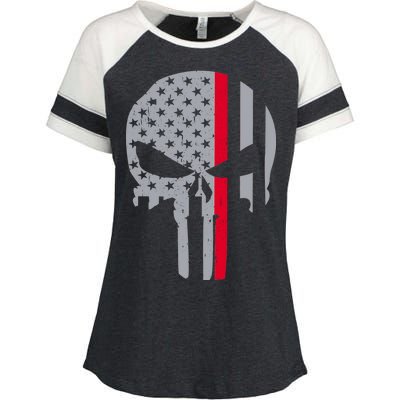 Thin Red Line Skull USA Firefighter Flag Enza Ladies Jersey Colorblock Tee