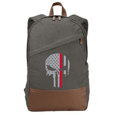 Thin Red Line Skull USA Firefighter Flag Cotton Canvas Backpack
