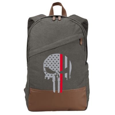 Thin Red Line Skull USA Firefighter Flag Cotton Canvas Backpack