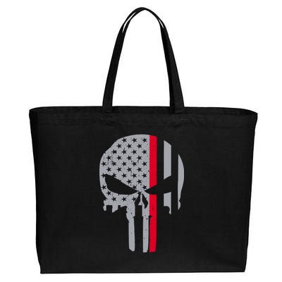 Thin Red Line Skull USA Firefighter Flag Cotton Canvas Jumbo Tote