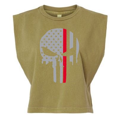 Thin Red Line Skull USA Firefighter Flag Garment-Dyed Women's Muscle Tee