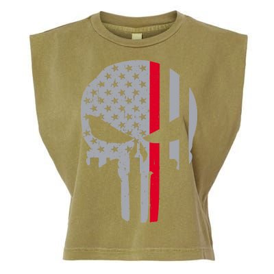 Thin Red Line Skull USA Firefighter Flag Garment-Dyed Women's Muscle Tee