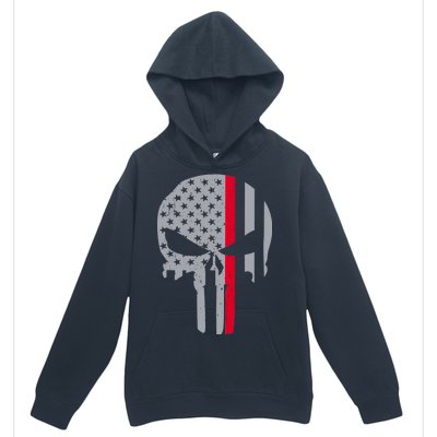 Thin Red Line Skull USA Firefighter Flag Urban Pullover Hoodie