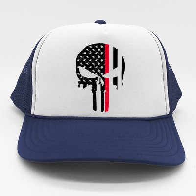 Thin Red Line Skull USA Firefighter Flag Trucker Hat