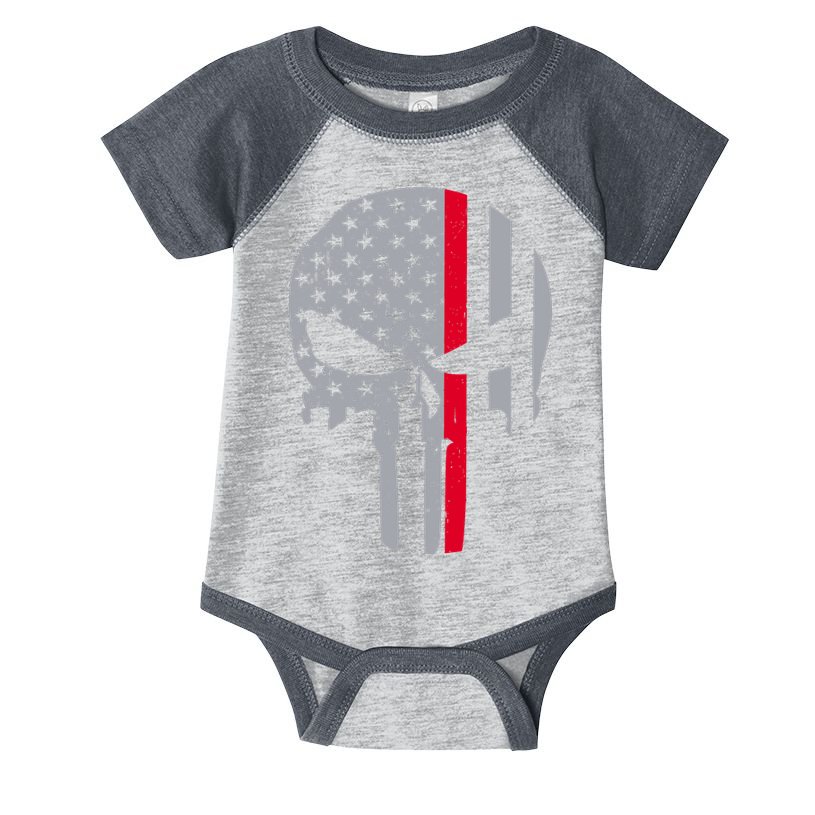Thin Red Line Skull USA Firefighter Flag Infant Baby Jersey Bodysuit