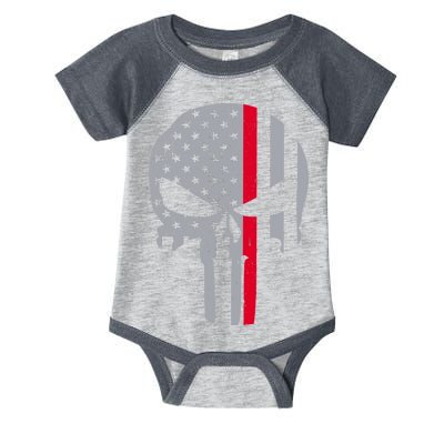 Thin Red Line Skull USA Firefighter Flag Infant Baby Jersey Bodysuit