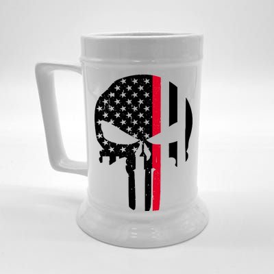 Thin Red Line Skull USA Firefighter Flag Beer Stein