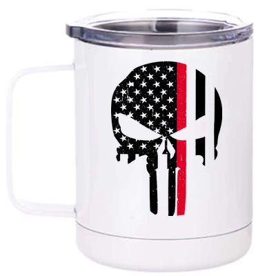 Thin Red Line Skull USA Firefighter Flag 12 oz Stainless Steel Tumbler Cup