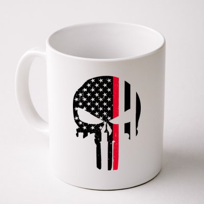 Thin Red Line Skull USA Firefighter Flag Coffee Mug