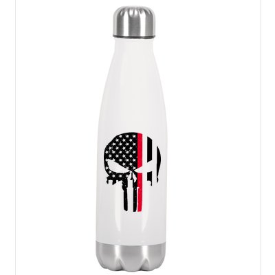 Thin Red Line Skull USA Firefighter Flag Stainless Steel Insulated Water Bottle