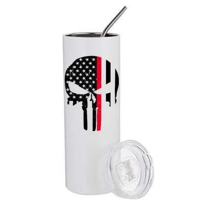 Thin Red Line Skull USA Firefighter Flag Stainless Steel Tumbler