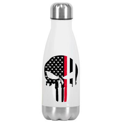 Thin Red Line Skull USA Firefighter Flag Stainless Steel Insulated Water Bottle