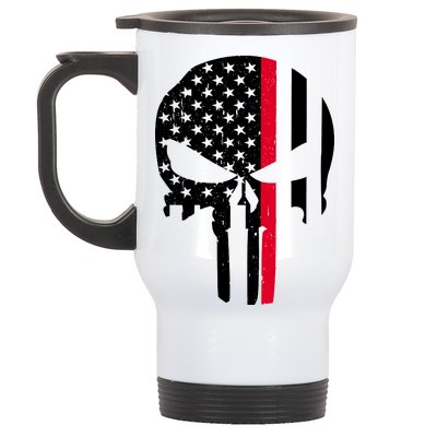 Thin Red Line Skull USA Firefighter Flag Stainless Steel Travel Mug