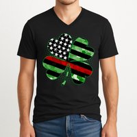 Thin Red Line St Patrick's Day Irish Clover V-Neck T-Shirt