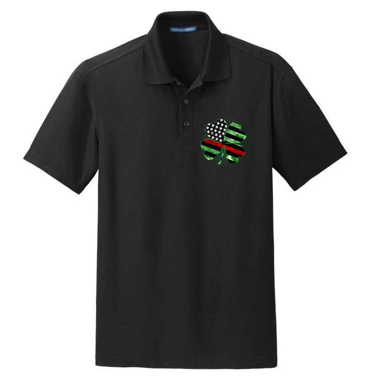 Thin Red Line St Patrick's Day Irish Clover Dry Zone Grid Polo
