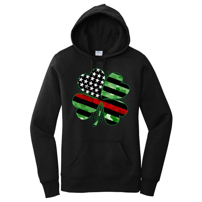 Thin Red Line St Patrick's Day Irish Clover Women's Pullover Hoodie