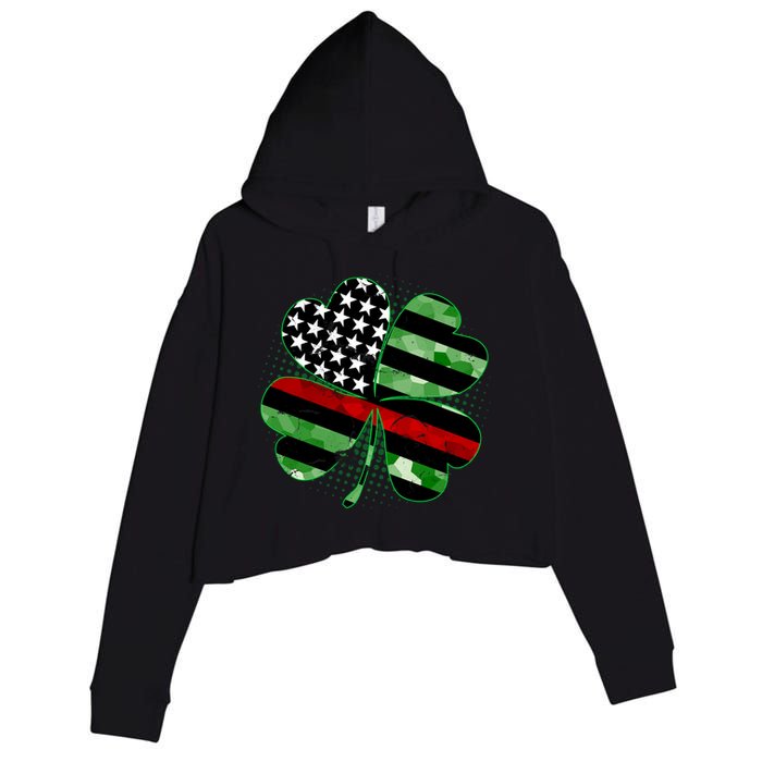 Thin Red Line St Patrick's Day Irish Clover Crop Fleece Hoodie