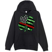 Thin Red Line St Patrick's Day Irish Clover Premium Pullover Hoodie