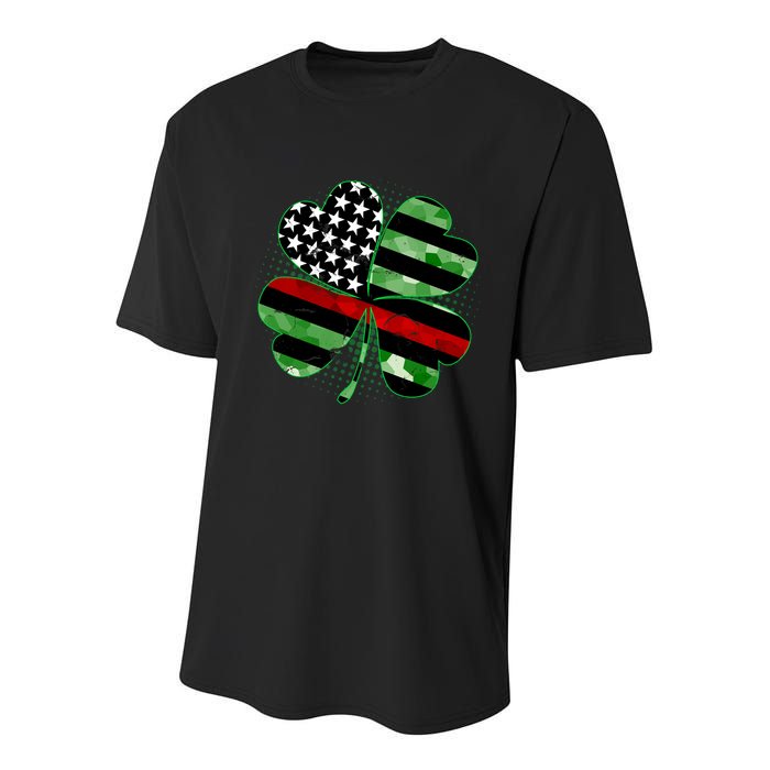 Thin Red Line St Patrick's Day Irish Clover Youth Performance Sprint T-Shirt