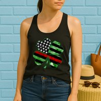Thin Red Line St Patrick's Day Irish Clover Womens Tank Top