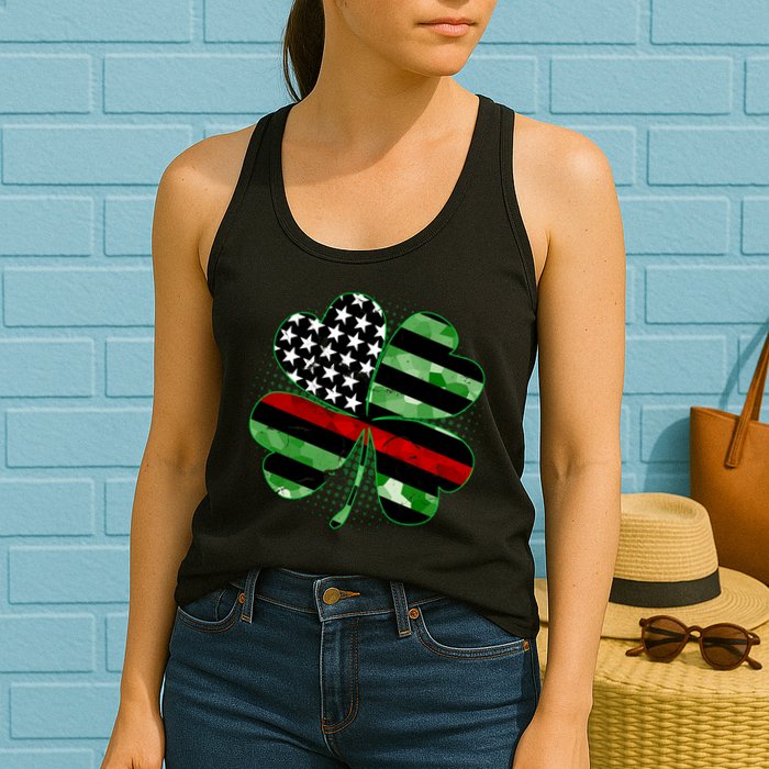 Thin Red Line St Patrick's Day Irish Clover Womens Tank Top